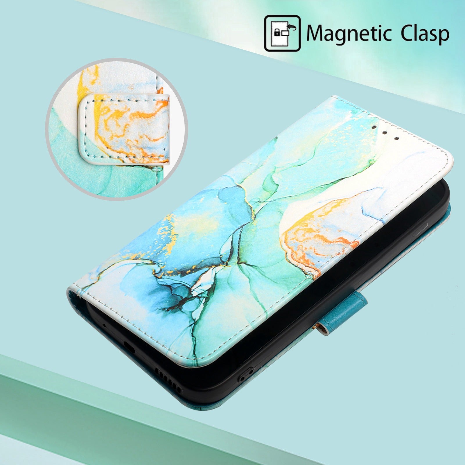 Uniqkart for iPhone 15 YB Pattern Printing Leather Series-6 Marble Pattern Phone Anti-drop Cover Stand Wallet Phone Case - Green LS003 Uniqkart for iPhone 15 YB Pattern Printing Leather Series-6 Marble Pattern Phone Anti-drop Cover Stand Wallet Phone Case - Green LS003